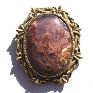 Vtg Gemstone (Agate Stone Geode Crystal) Cowboy Western Brooch Clip Scarf Decor